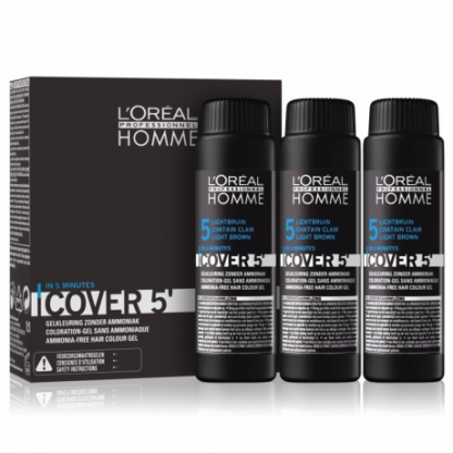 Тонирующий гель Кавер 5 №5 (светлый шатен)- L’Oreal Professionnel Homme Gel Cover 5 №5 (Light Brown) 3х50 ml