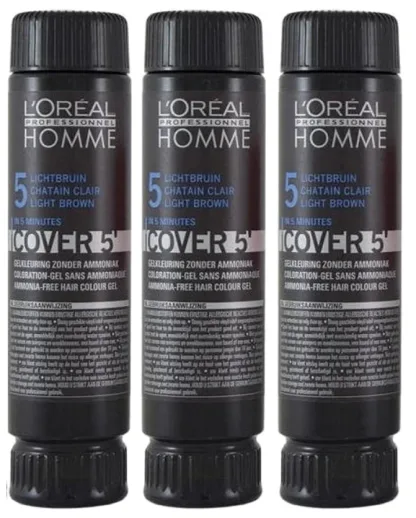 Тонирующий гель Кавер 5 №5 (светлый шатен)- L’Oreal Professionnel Homme Gel Cover 5 №5 (Light Brown) 3х50 ml