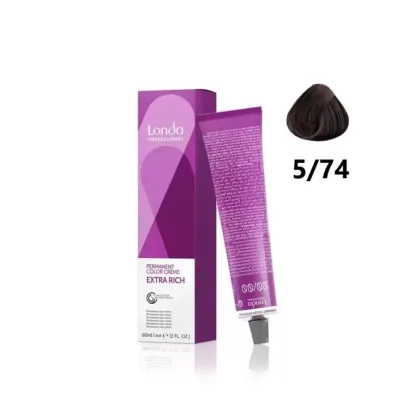 Стойкая крем-краска – Londa Professional Permanent Color Creme 5/74 (светлый шатен коричнево-медный) 60 ml