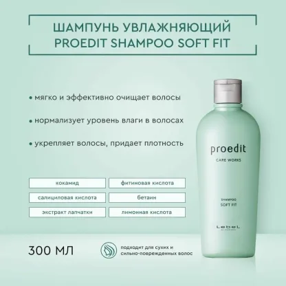 Шампунь для увлажнения, восстановления окрашенных сухих волос – Lebel Proedit Care Works  Soft Fit Shampoo 300 ml